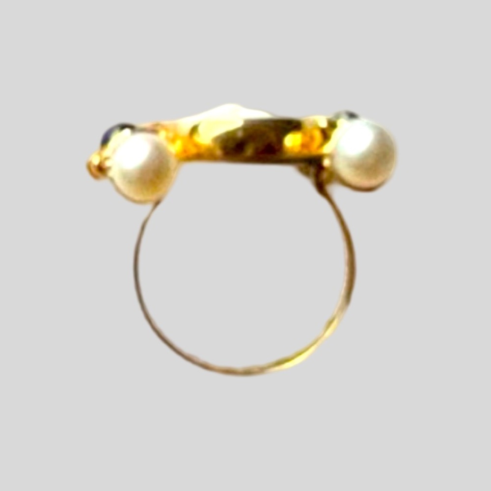 Renaissance Style 14K Glass Cameo, Pearl and Sapphire Ring Size 7 - Picture 8 of 14